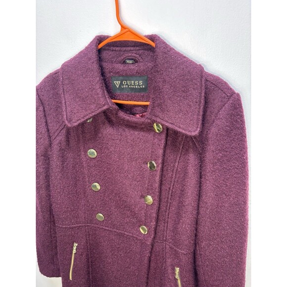 Guess Women’s Wool Coat Red Wine Double Breasted Walder Buttons Lined Long Sz XL - Picture 15 of 15